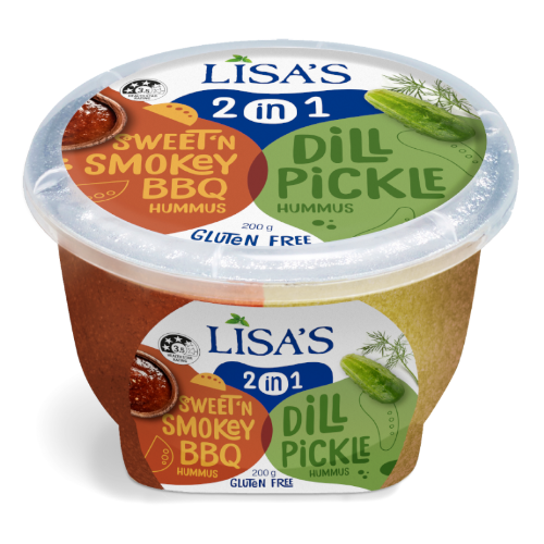 Lisa's 2 In 1 Sweet N Smokey BBQ & Dill Pickle Hummus 200g