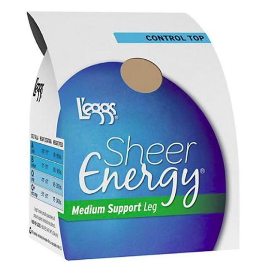 L'eggs Sheer Energy Control Top Sheer Toe Off Black Pantyhose 6 pack