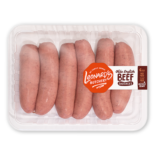 Leonards Olde English Beef Sausages GF 6pk Tray