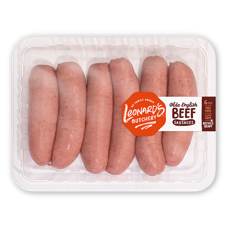 Leonards Olde English Beef Sausages GF 6pk Tray