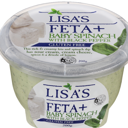 Lisa's Dips Feta Baby Spinach 200g