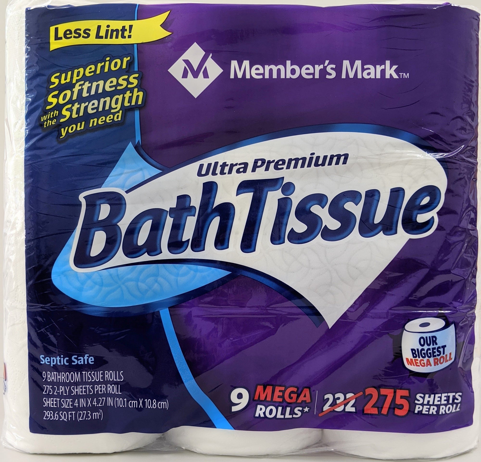 Member's Mark Ultra Premium Soft and Strong Bath Tissue, 2-Ply Mega Roll Toilet Paper 9ct