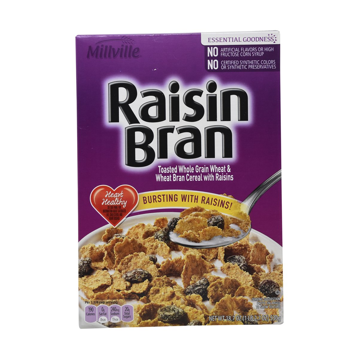 Millville Raisin Bran Toasted Whole Grain Wheat & Wheat Bran Cereal with Raisins