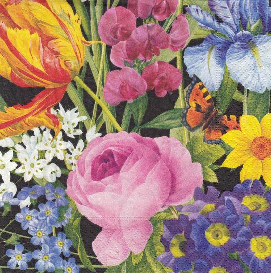 Cocktail Napkin Redoute Floral Black