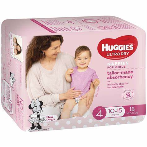 Huggies Ultra Dry Toddler Girl Size 4 Nappies 18pk