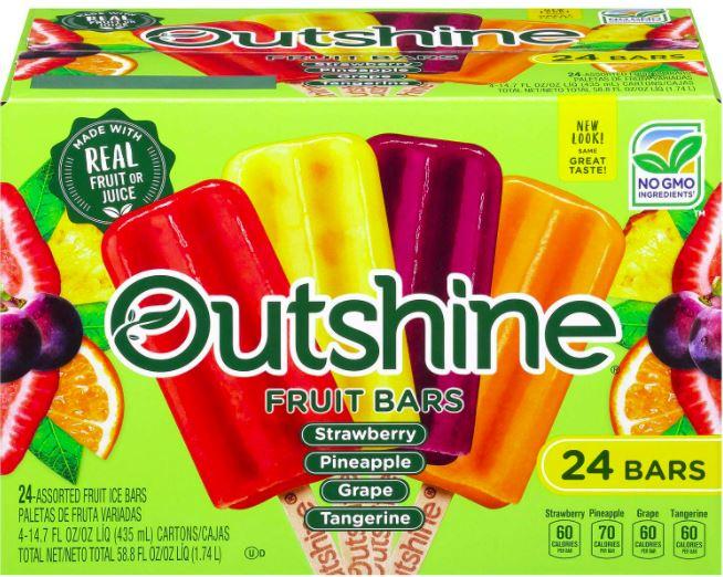 OUTSHINE Strawberry, Pineapple, Grape & Tangerine Fruit Bars Variety Pack 24 ct Box.