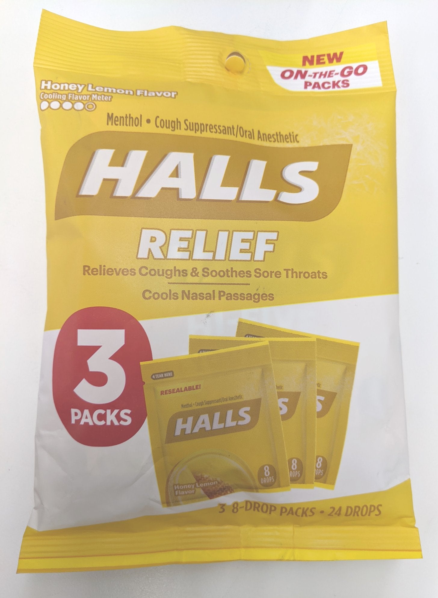 Halls Relief Honey Lemon Flavor Cough Drop 40 Drops