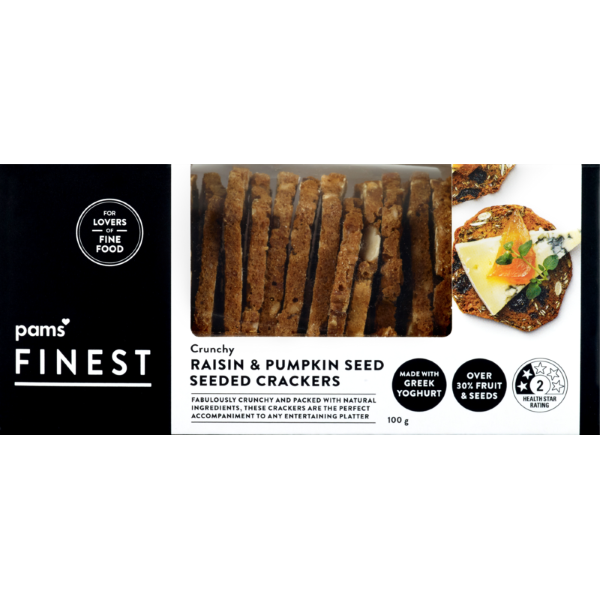 Pams Finest Raisin & Pumpkin Seed Crackers 100g