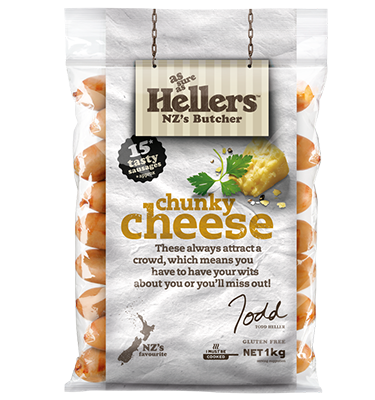 Hellers Chunky Cheese Precooked Sausage 1kg FROZEN SPECIAL