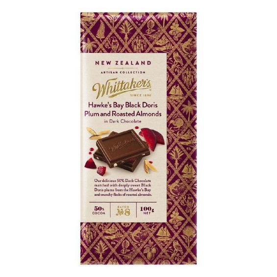 Whittakers Hawkes Bay Black Doris Plum & Roasted Almond Artisan Block 100g