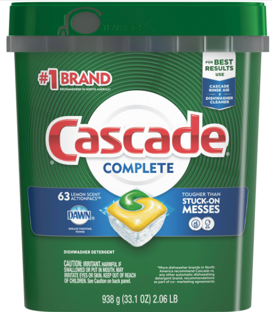 Cascade Complete Dawn Lemon Scent Action Pacs Dishwasher Detergent 63 Pacs