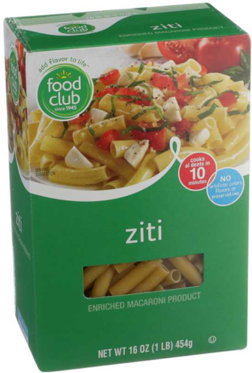 Food Club Ziti Macaroni 16 oz