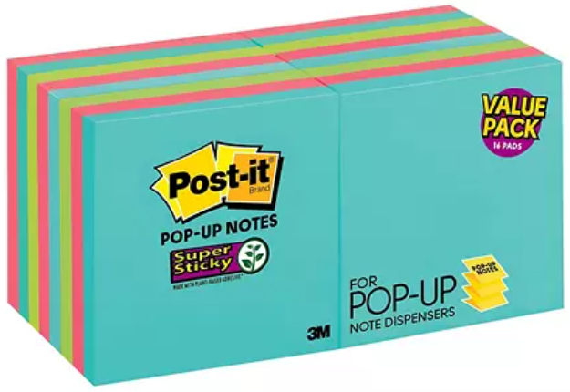 Post-it Super Sticky Pop-up Notes 3" x 3" Miami Collection 16 Pads 1440 Total Sheets