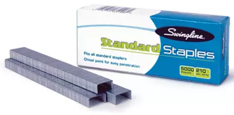 Swingline® Standard Staples, 1/4" Length, 210 Per Strip, 5,000/Box, 5 Boxes