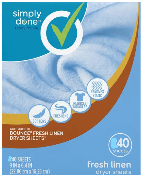 Simply Done Fresh Linen Dryer Sheets 40 sheets