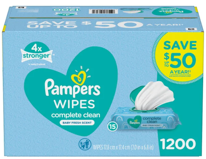 Pampers Wipes Complete Clean Fresh Scent 1200  Wipes/15, 80ctpkgs