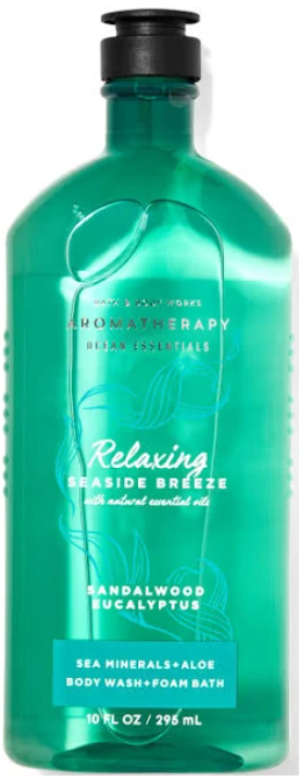 Bath & Body Works Relaxing Seaside Breeze Sandalwood Eucalyptus Aromatherapy Body Wash + Foam Bath 10oz