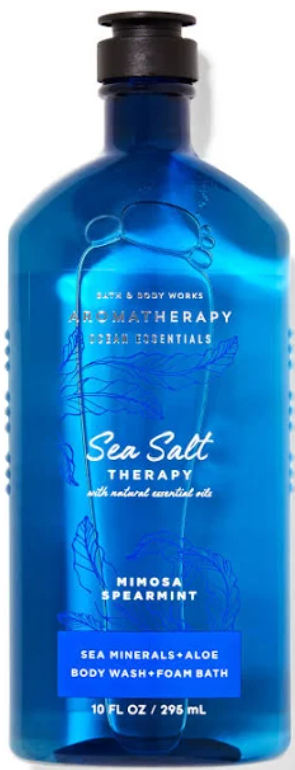 Bath & Body Works Relaxing Seaside Breeze Sea Salt Therapy Mimosa Spearmint Aromatherapy Body Wash + Foam Bath 10floz