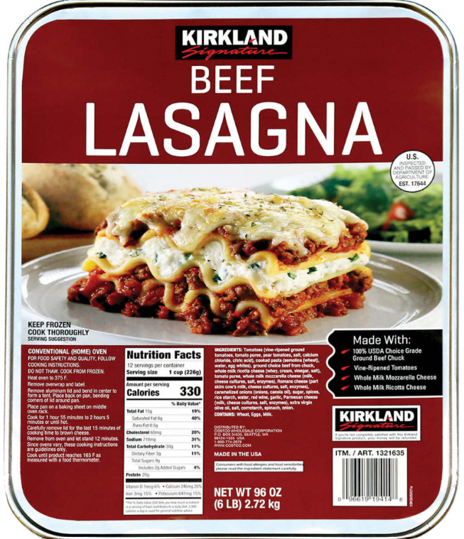 Kirkland Signature Beef Lasagna 6lb