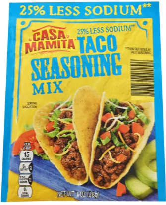 Casa Mamita 25% Less Sodium Taco Seasoning 1oz