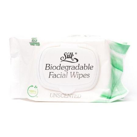 Silk Unscented Biodegradable Facial Wipes 25pk