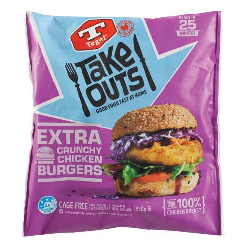 Tegel Take Outs Chicken Burgers Extra Crunchy 550g