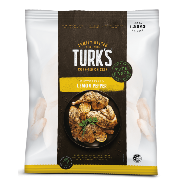 Turks Free Range Butterflied Whole Chicken 1.35 kg - Lemon Pepper