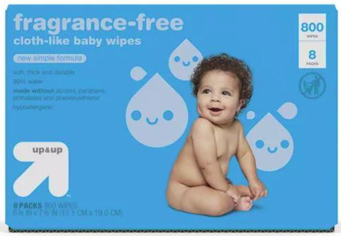 Up & Up Fragrance Free Baby Wipes 100 ct x 8