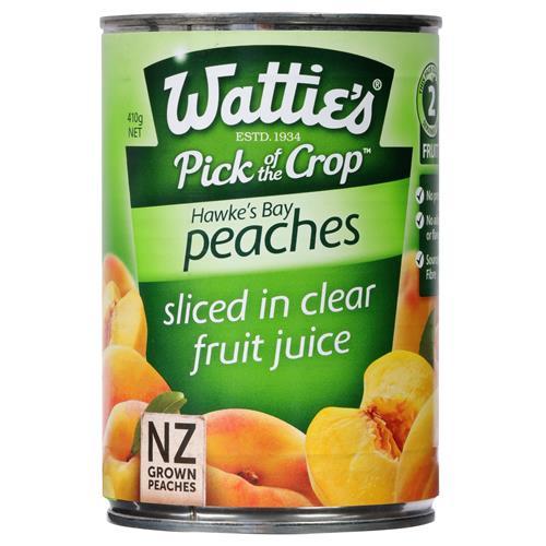 Watties Peaches Sliced Clear Juice 410g