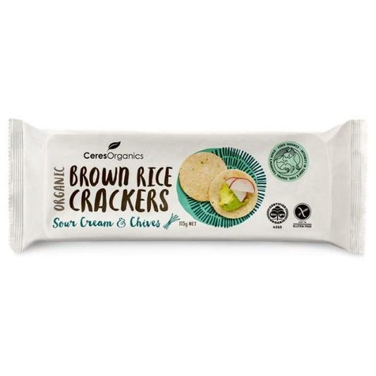 Ceres Organics Brown Rice Crackers Sour Cream & Chives 115g
