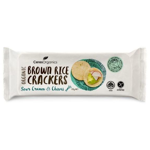 Ceres Organics Brown Rice Crackers Sour Cream & Chives 115g