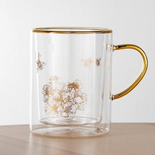 Honey Bee Glass Double Walled Mug