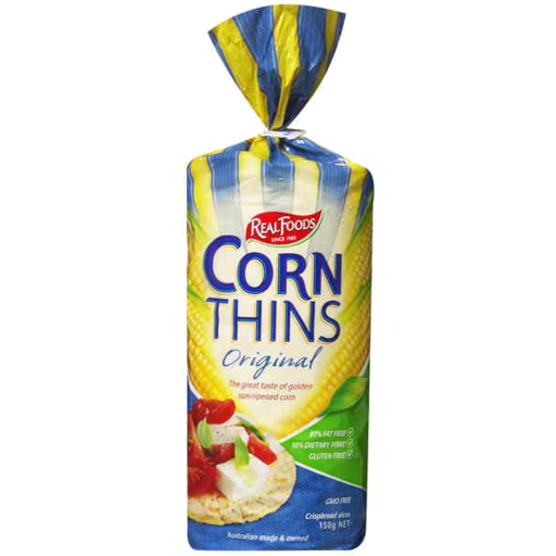 Real Foods Corn Thins Crispbread Original bag 150g