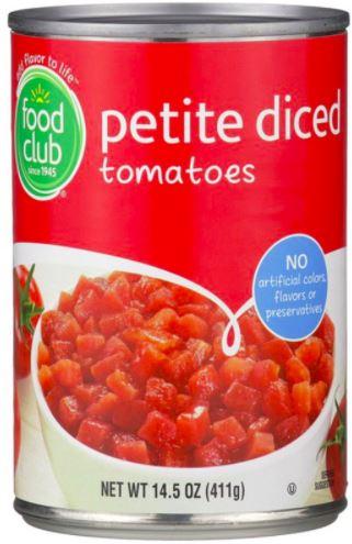 Food Club Petite Diced Tomatoes 14.5oz