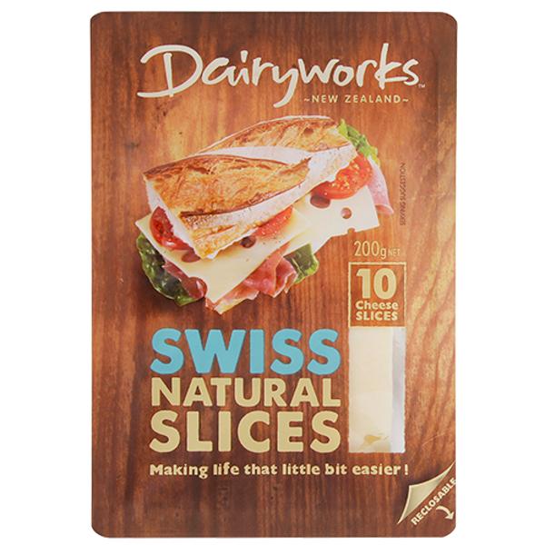 Dairyworks Swiss Natural Cheese Slices 200g