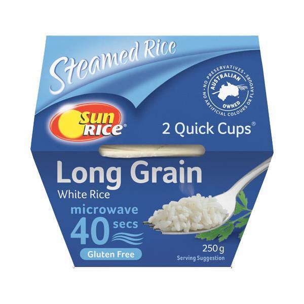 Sun Rice Quick Cups 40sec White Long Grain Rice 250g 2pk