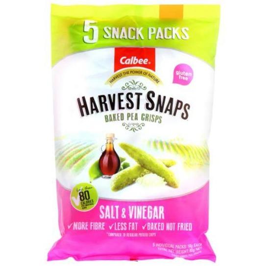 Calbee Harvest Snaps Salt & Vinegar Baked Pea Crisps 5pk 90g