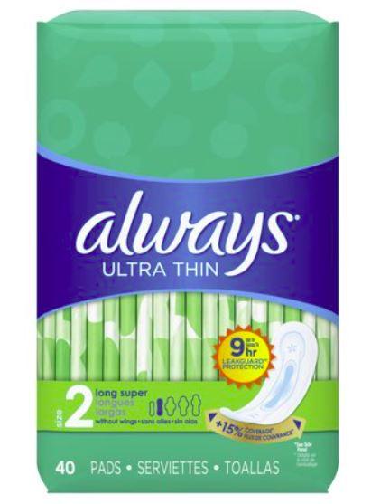 Always Maxi Ultra Thin 40-Count Long Super No Wings